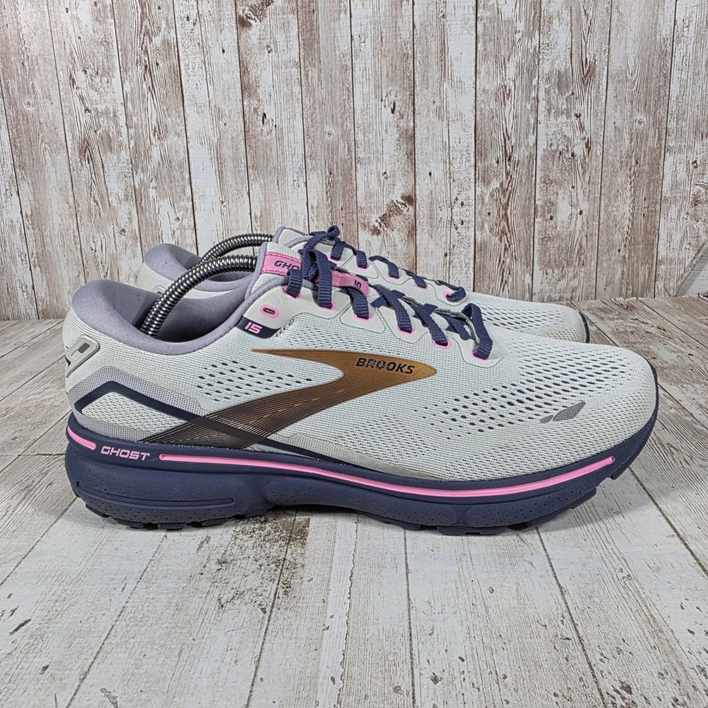 Brooks Ghost 15 Womens 12 Running Shoes Oyster Pink Alloy 1203801B492 Medium B